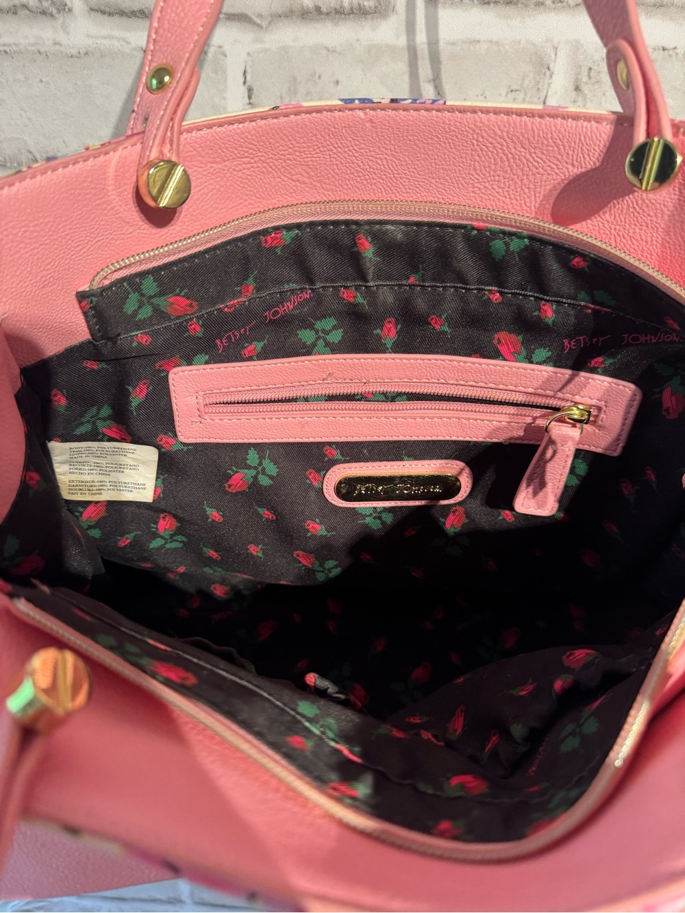 Betsey Johnson Pink Bow Floral Tote Bag Cottagecore Glam - Picture 5 of 8